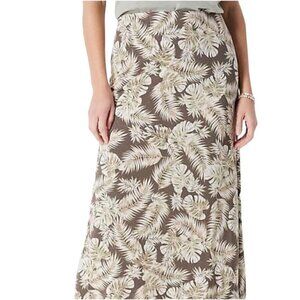 J. Jill Women's Printed A‎ Line Knit Maxi Skirt Cheerful Palms XL Brown Tan